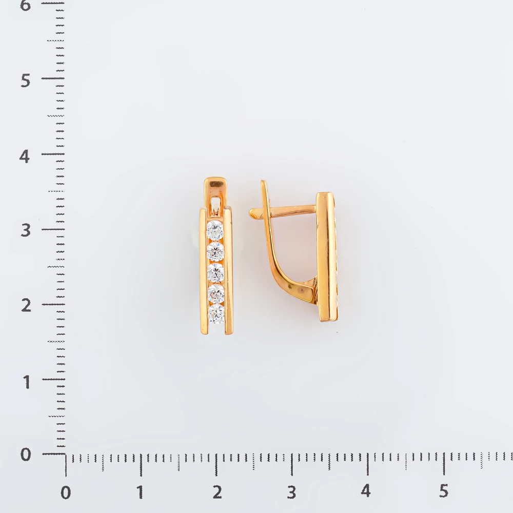 Серьги с фианитом из красного золота 585 пробы