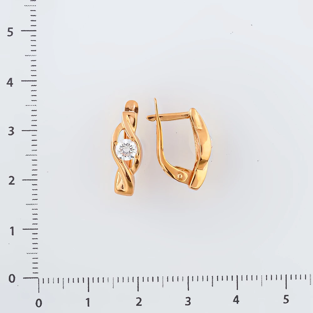 Серьги с фианитом из красного золота 585 пробы