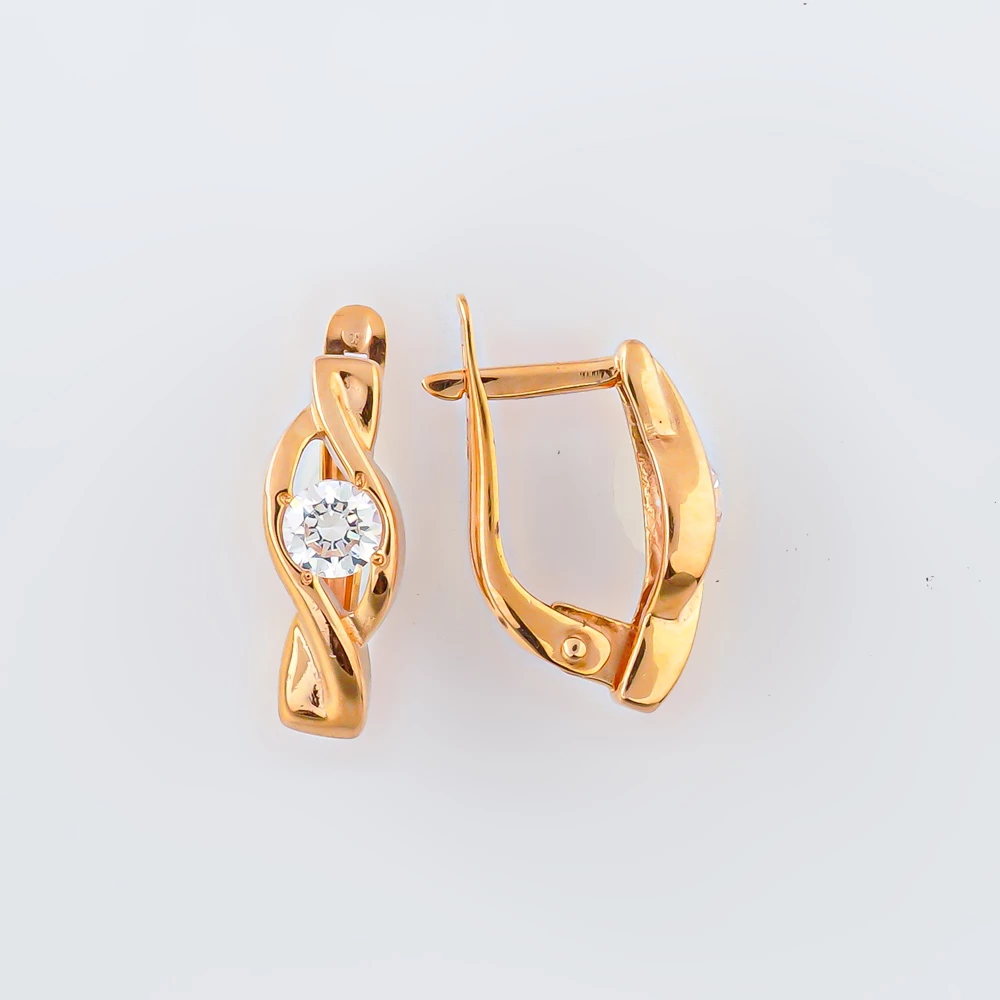 Серьги с фианитом из красного золота 585 пробы