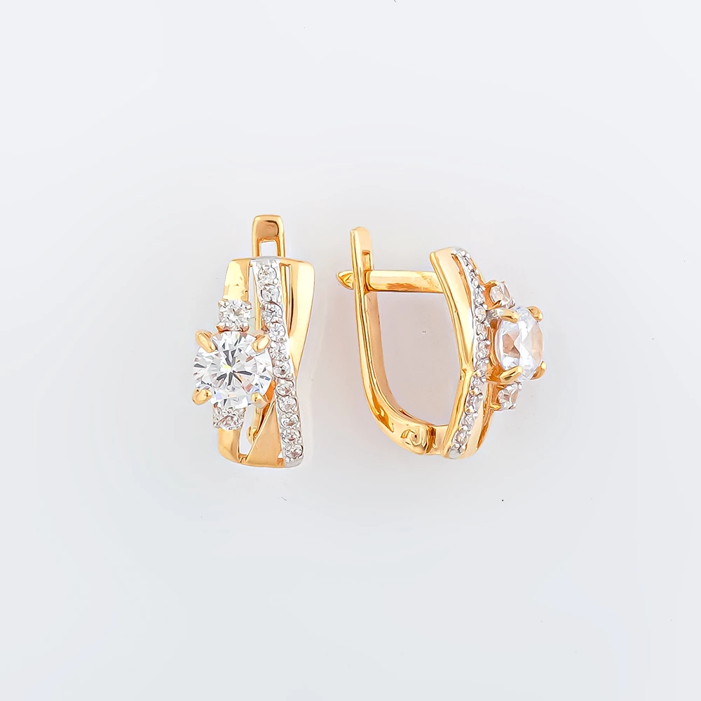 Серьги с фианитом из красного золота 585 пробы