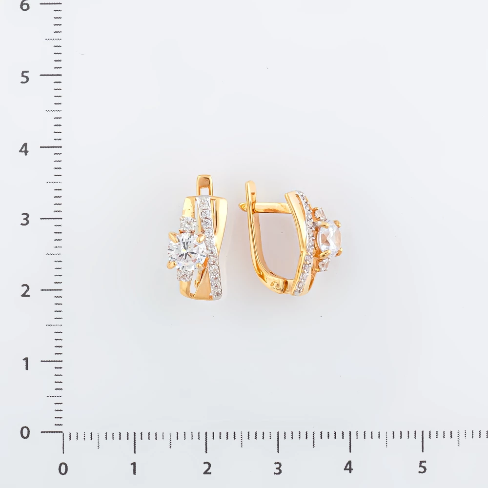 Серьги с фианитом из красного золота 585 пробы