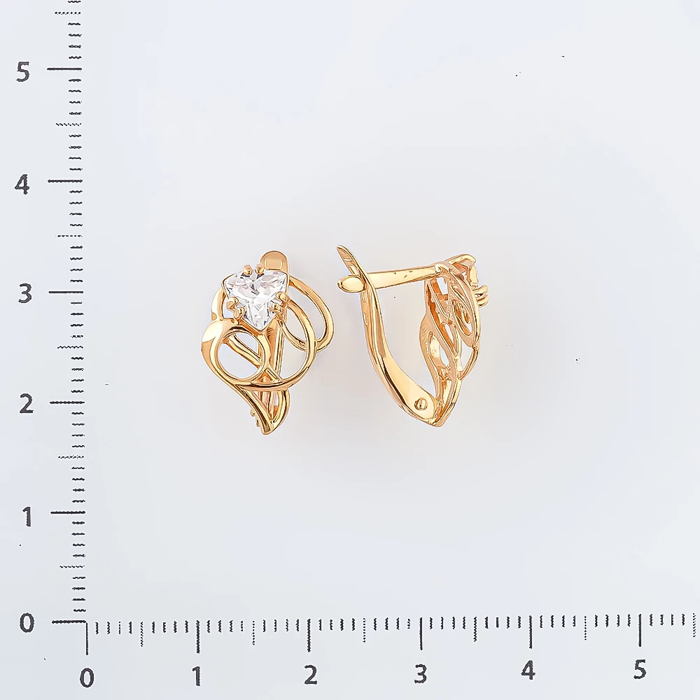 Серьги с фианитом из красного золота 585 пробы