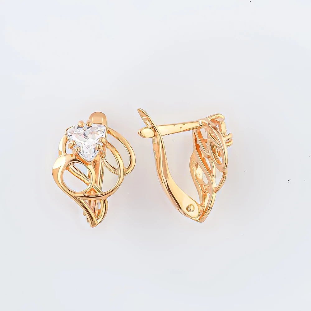 Серьги с фианитом из красного золота 585 пробы