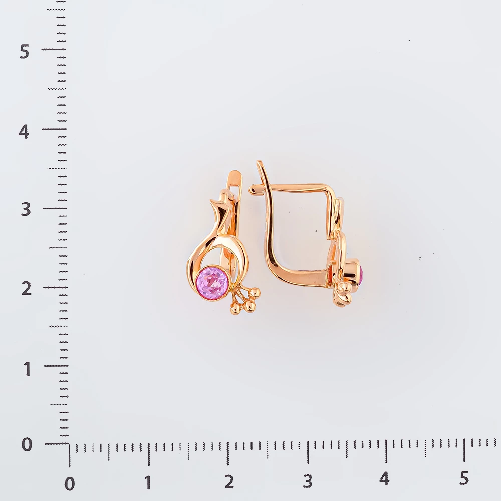 Серьги с фианитом из красного золота 583 пробы