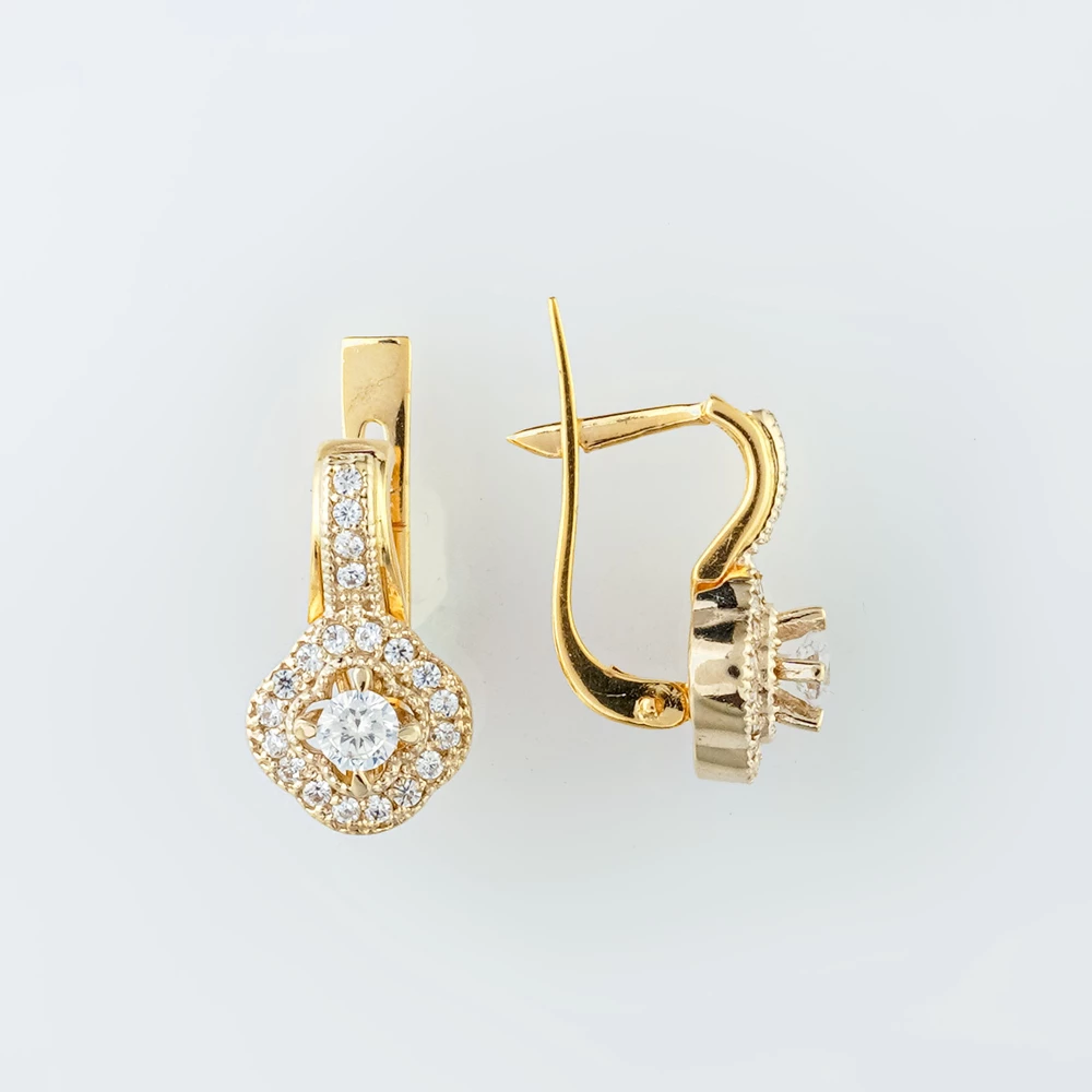 Серьги с фианитом из желтого золота 585 пробы