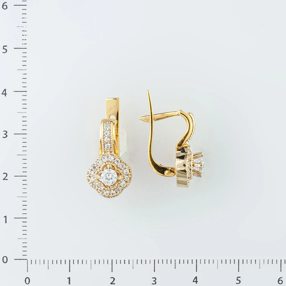 Серьги с фианитом из желтого золота 585 пробы