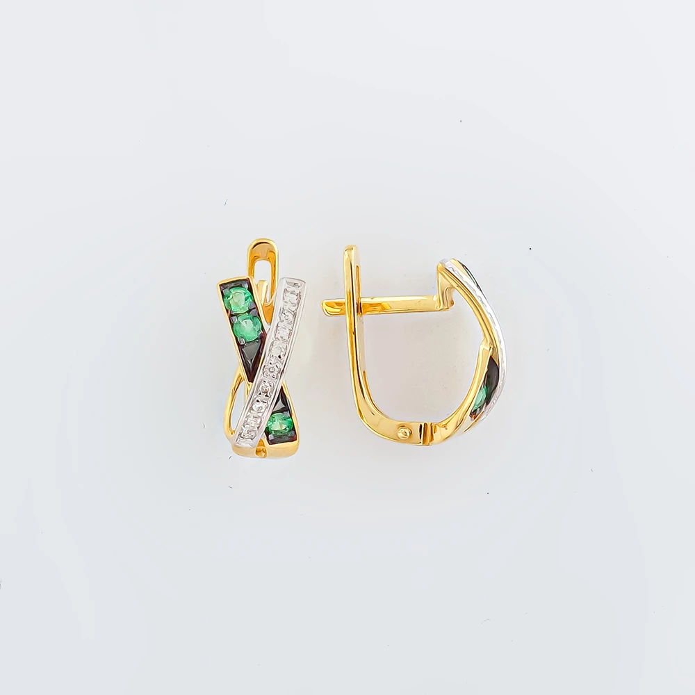Серьги с изумрудом из желтого золота 585 пробы