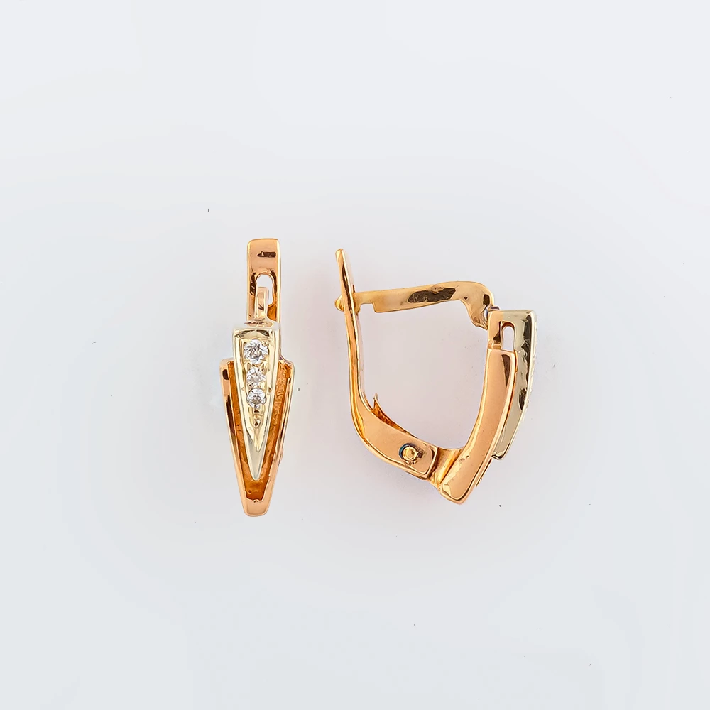 Серьги с фианитом из красного золота 585 пробы