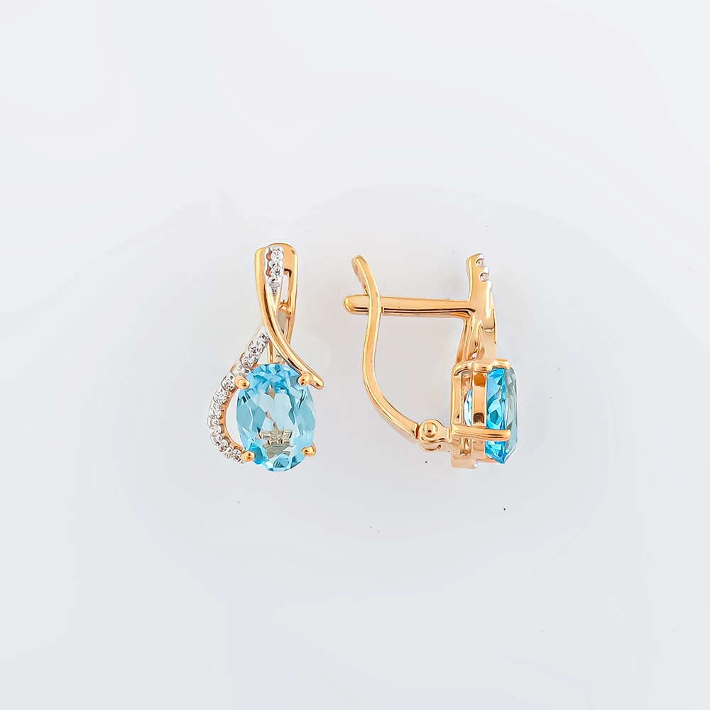 Серьги с топазом из красного золота 585 пробы