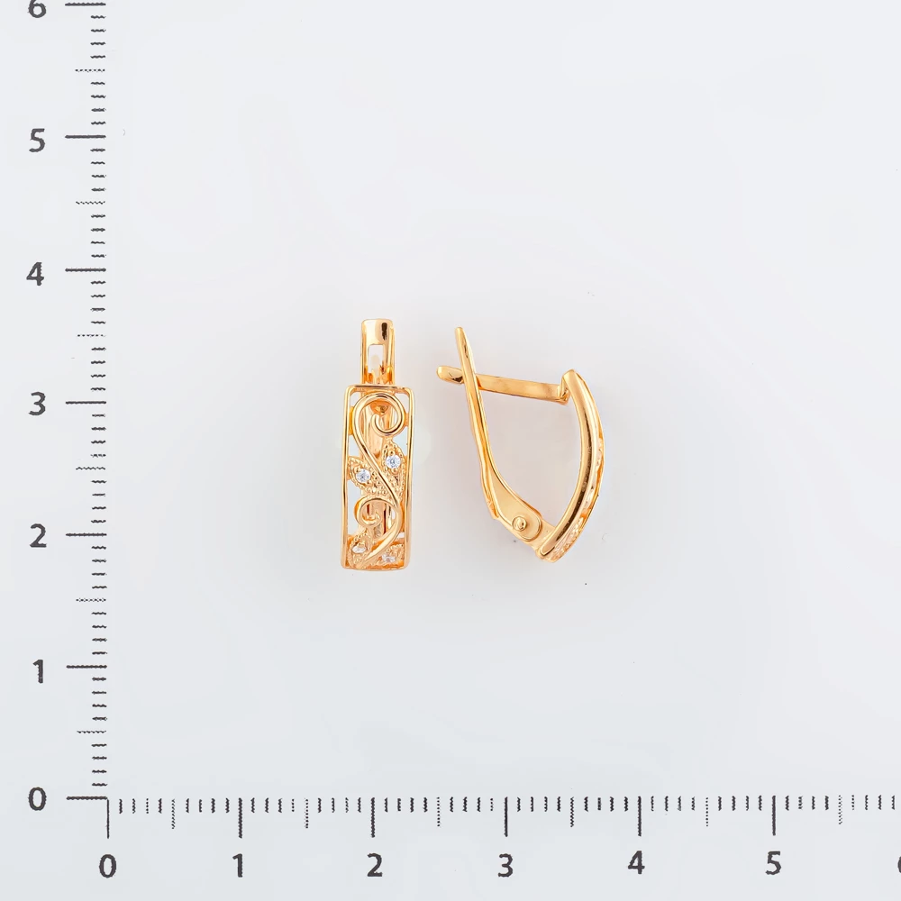 Серьги с фианитом из красного золота 585 пробы