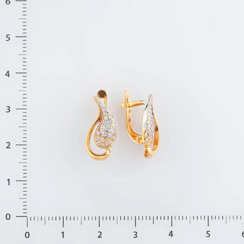 Серьги с фианитом из красного золота 585 пробы
