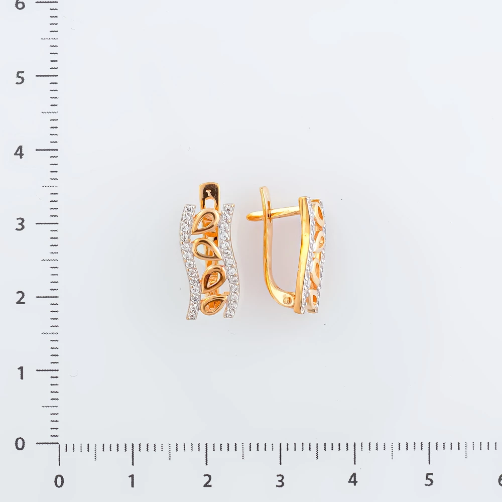 Серьги с фианитом из красного золота 585 пробы