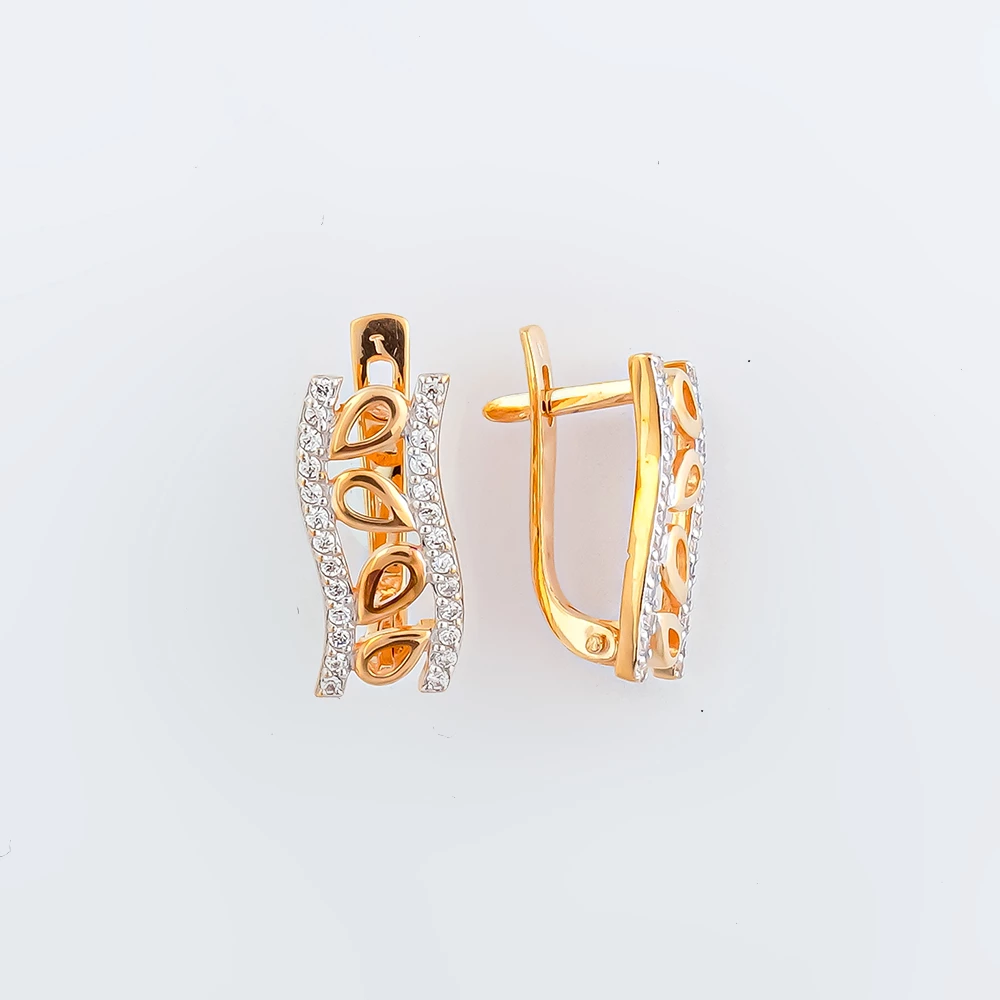 Серьги с фианитом из красного золота 585 пробы