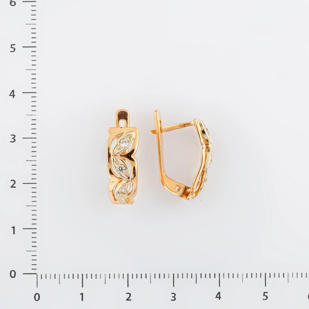 Серьги с фианитом из красного золота 585 пробы