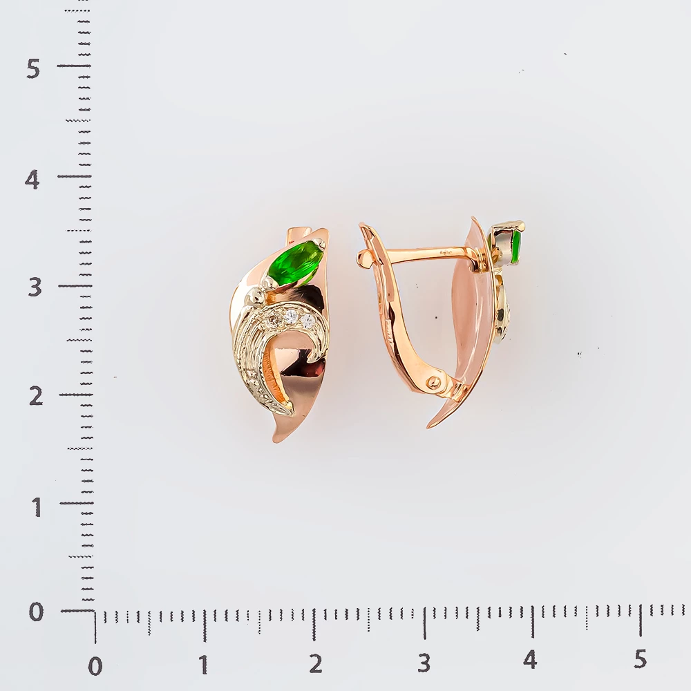 Серьги с фианитом из красного золота 585 пробы