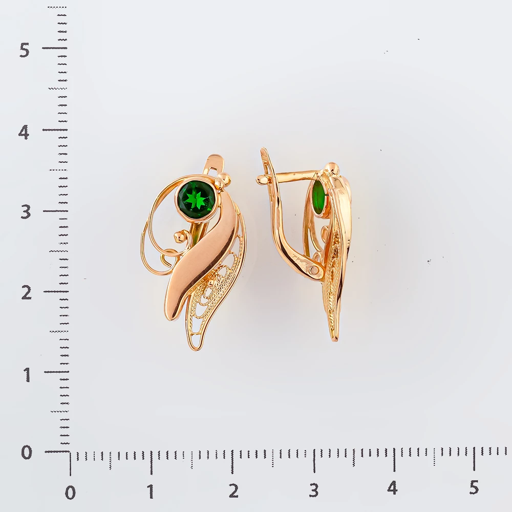 Серьги с фианитом из красного золота 585 пробы