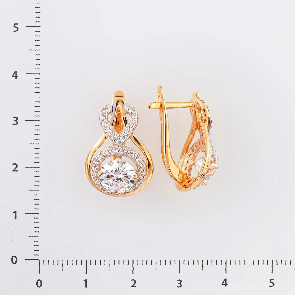 Серьги с фианитом из красного золота 585 пробы