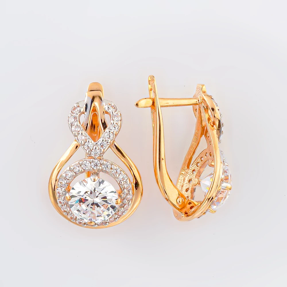 Серьги с фианитом из красного золота 585 пробы