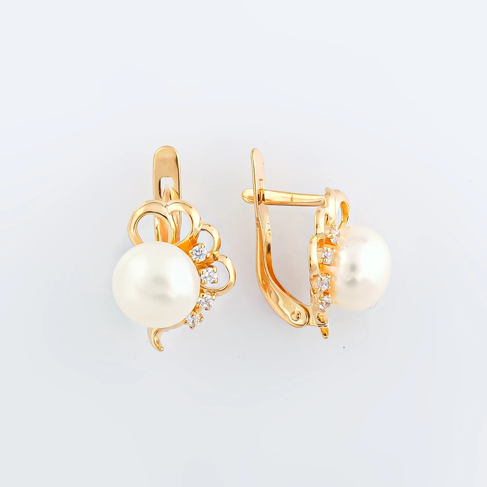 Серьги с культивированным жемчугом из красного золота 585 пробы