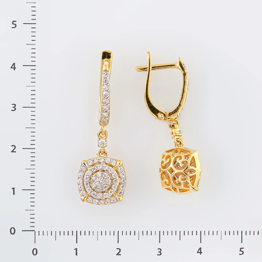 Серьги с фианитом из желтого золота 585 пробы