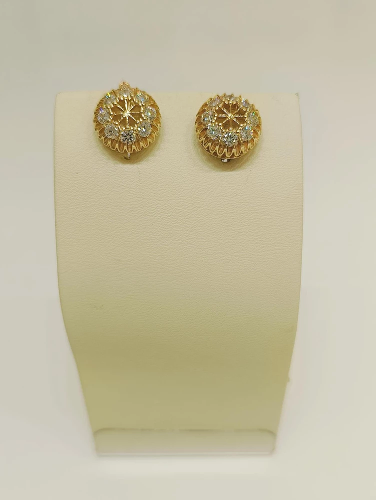 Серьги с фианитом из красного золота 585 пробы