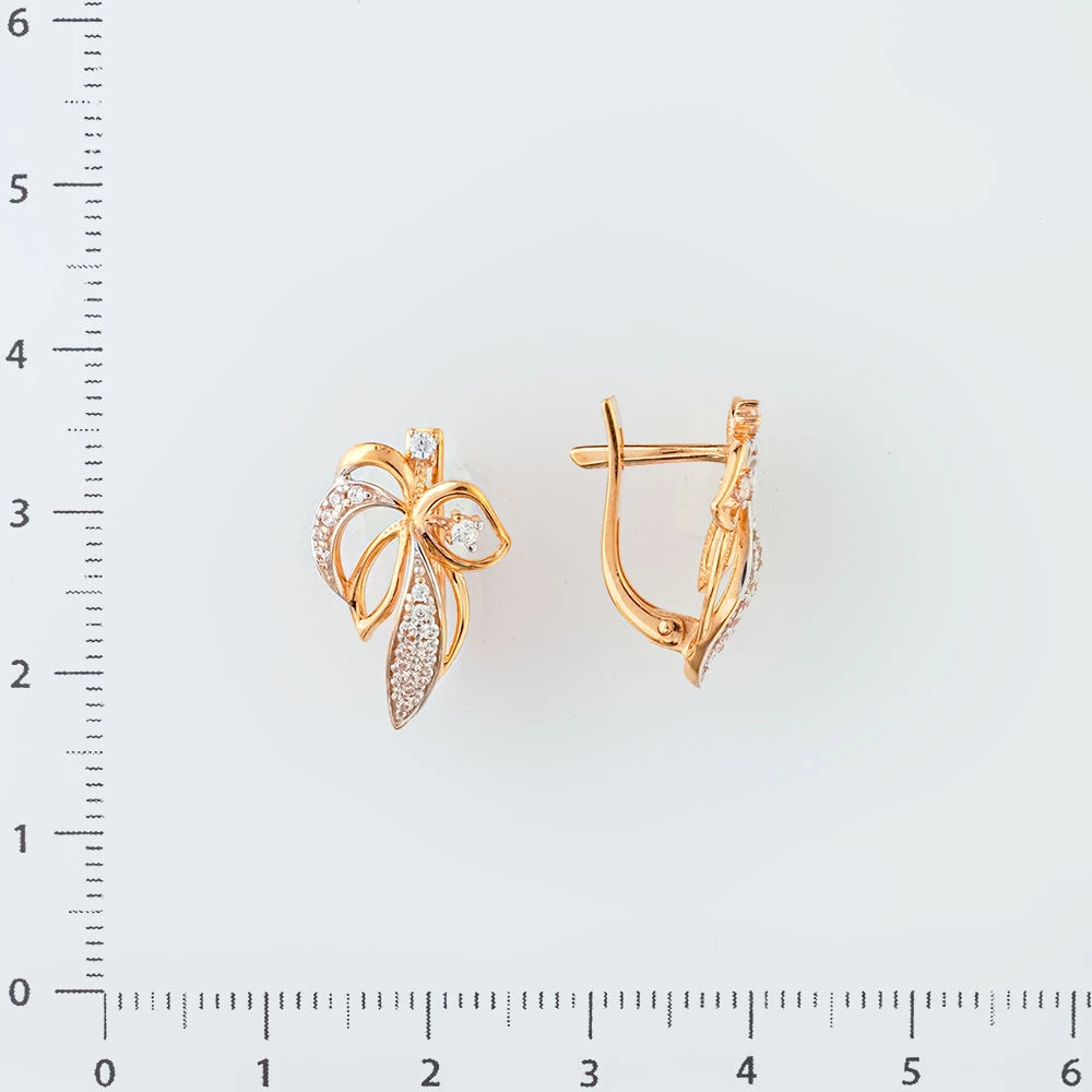 Серьги с фианитом из красного золота 585 пробы