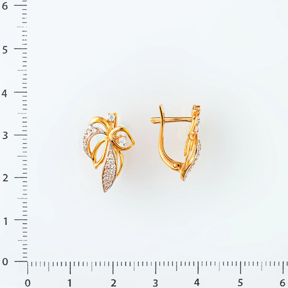 Серьги с фианитом из красного золота 585 пробы