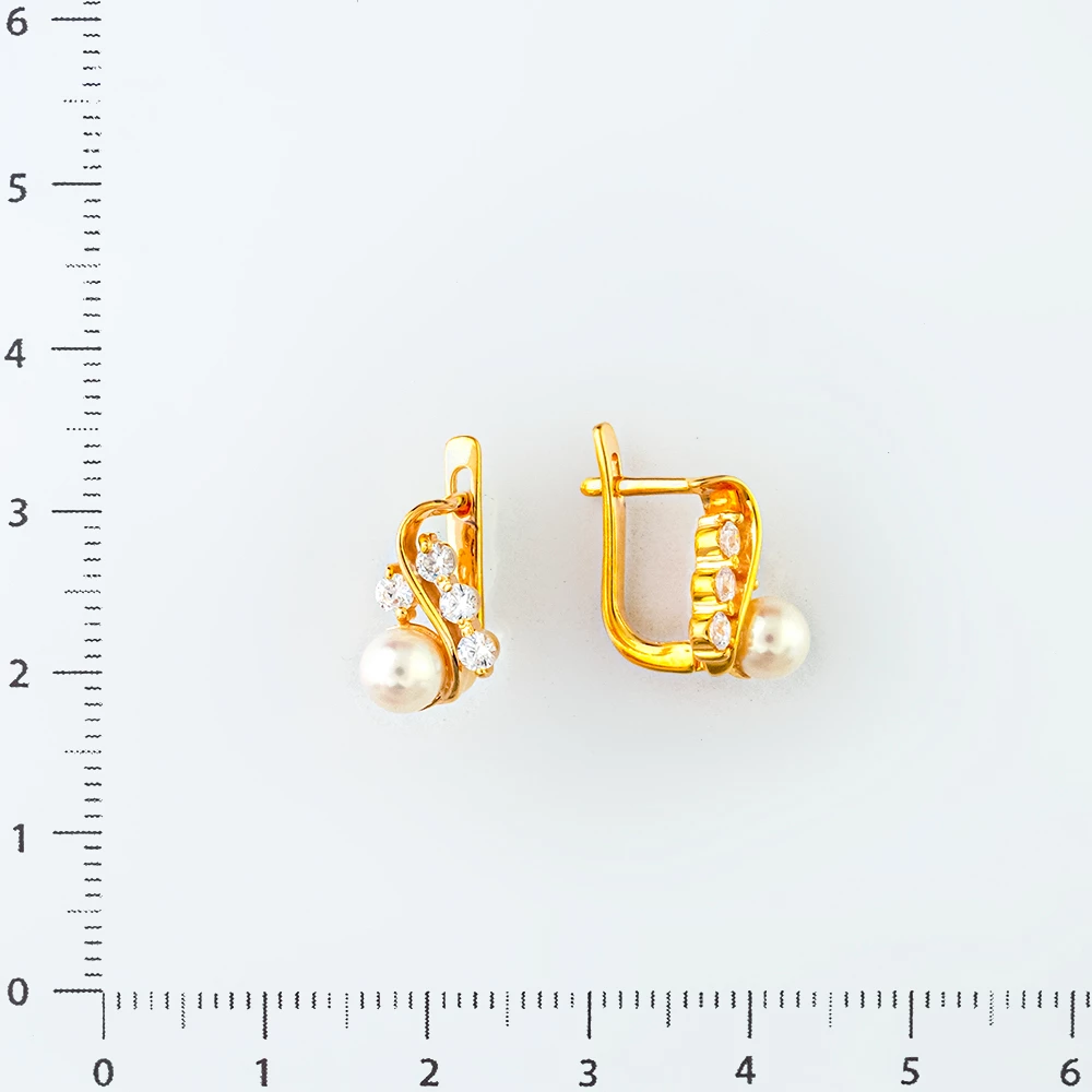 Серьги с культивированным жемчугом из красного золота 585 пробы