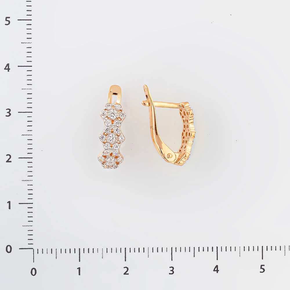 Серьги с фианитом из красного золота 585 пробы