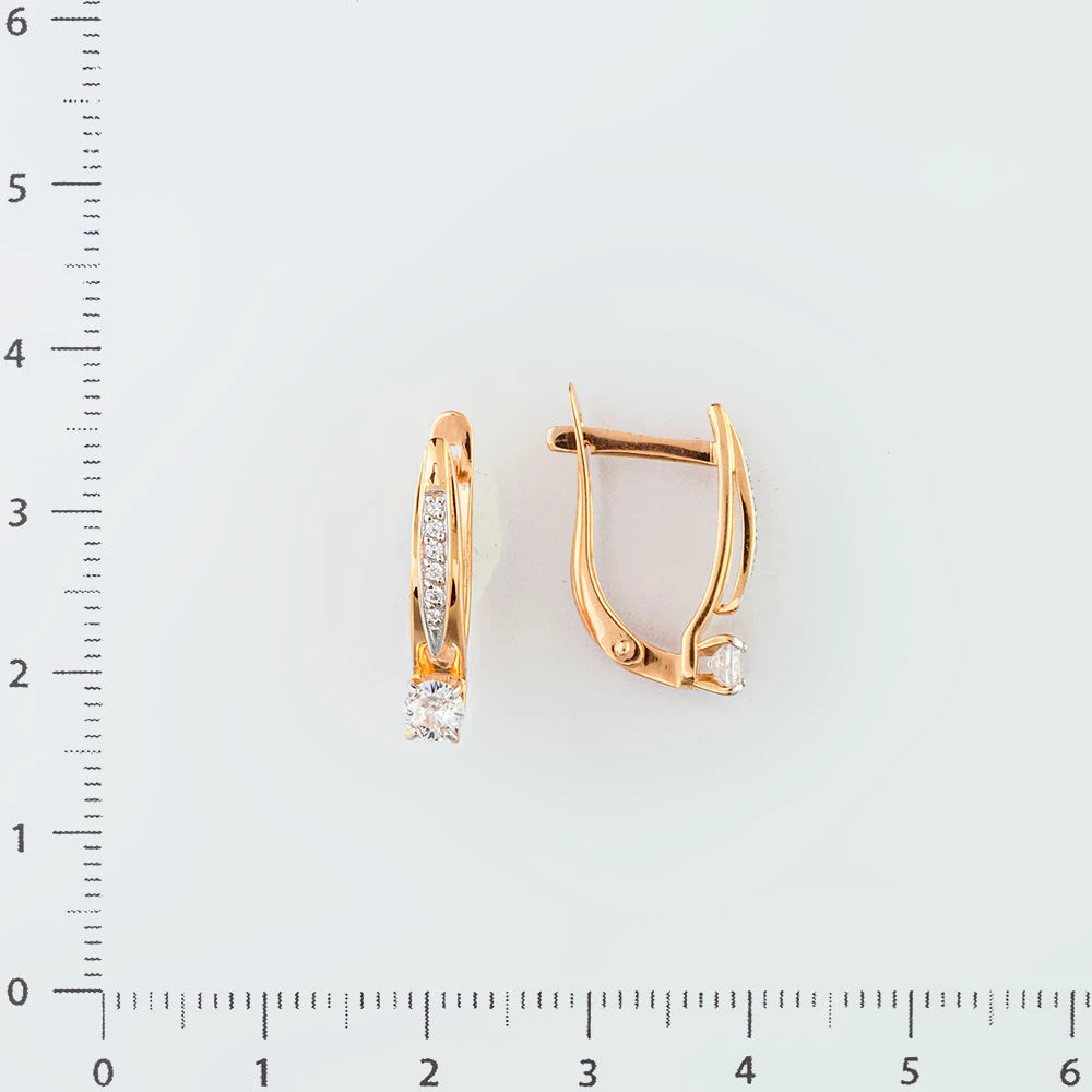 Серьги с фианитом из красного золота 585 пробы