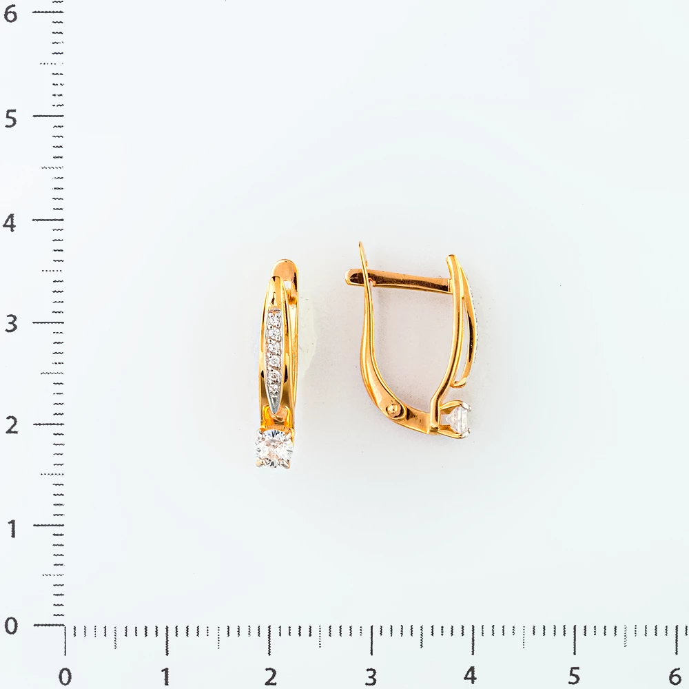 Серьги с фианитом из красного золота 585 пробы