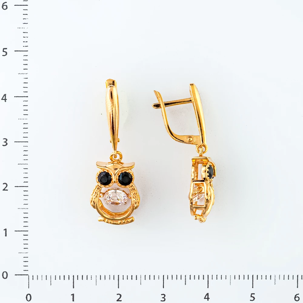 Серьги с фианитом из красного золота 585 пробы