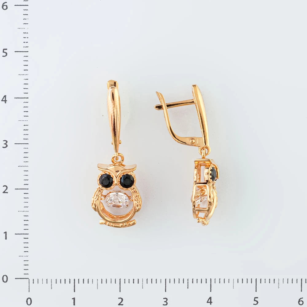 Серьги с фианитом из красного золота 585 пробы