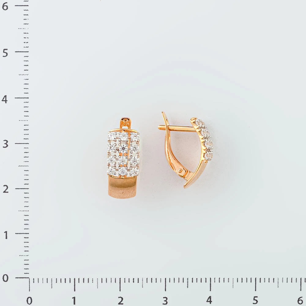 Серьги с фианитом из красного золота 585 пробы