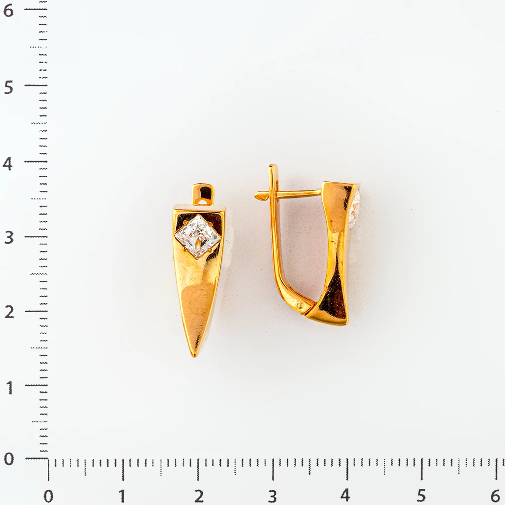 Серьги с фианитом из красного золота 585 пробы