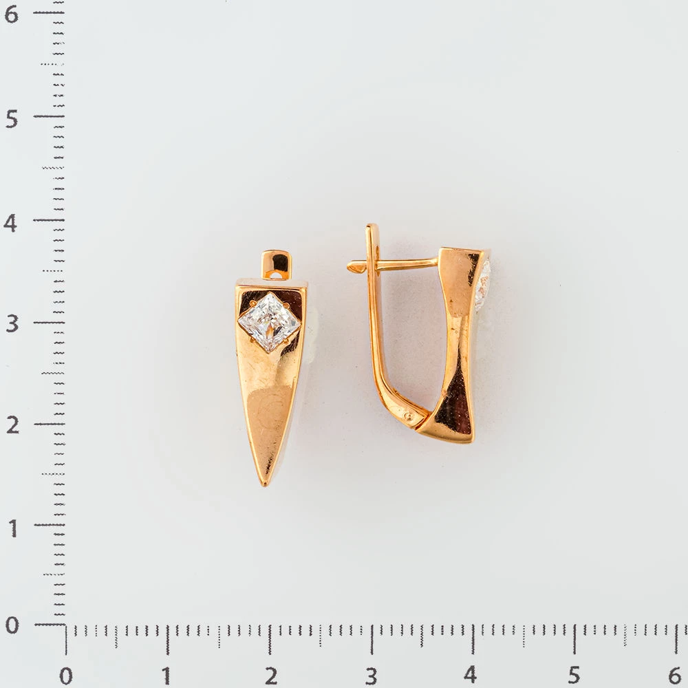 Серьги с фианитом из красного золота 585 пробы