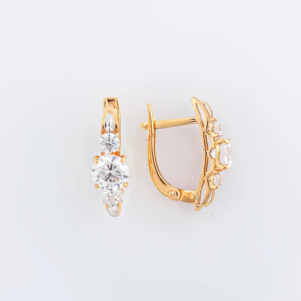 Серьги с фианитом из красного золота 585 пробы