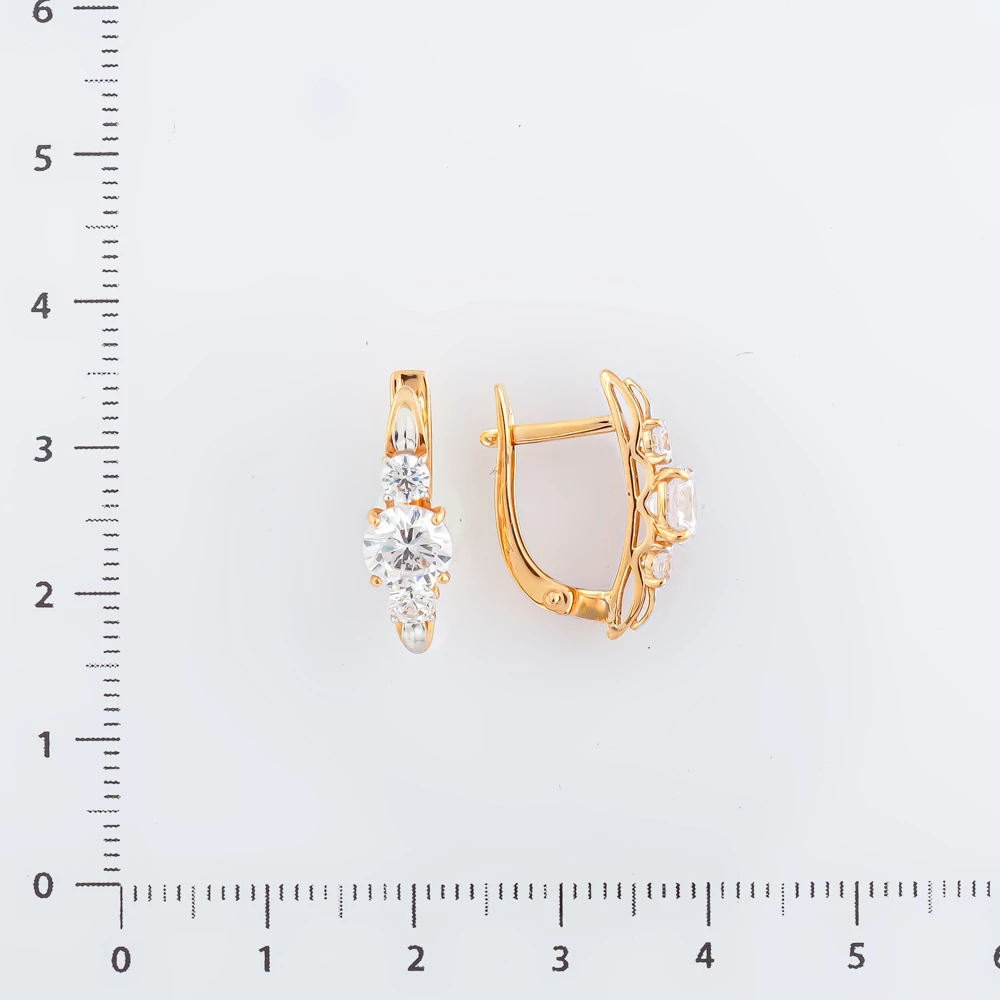 Серьги с фианитом из красного золота 585 пробы