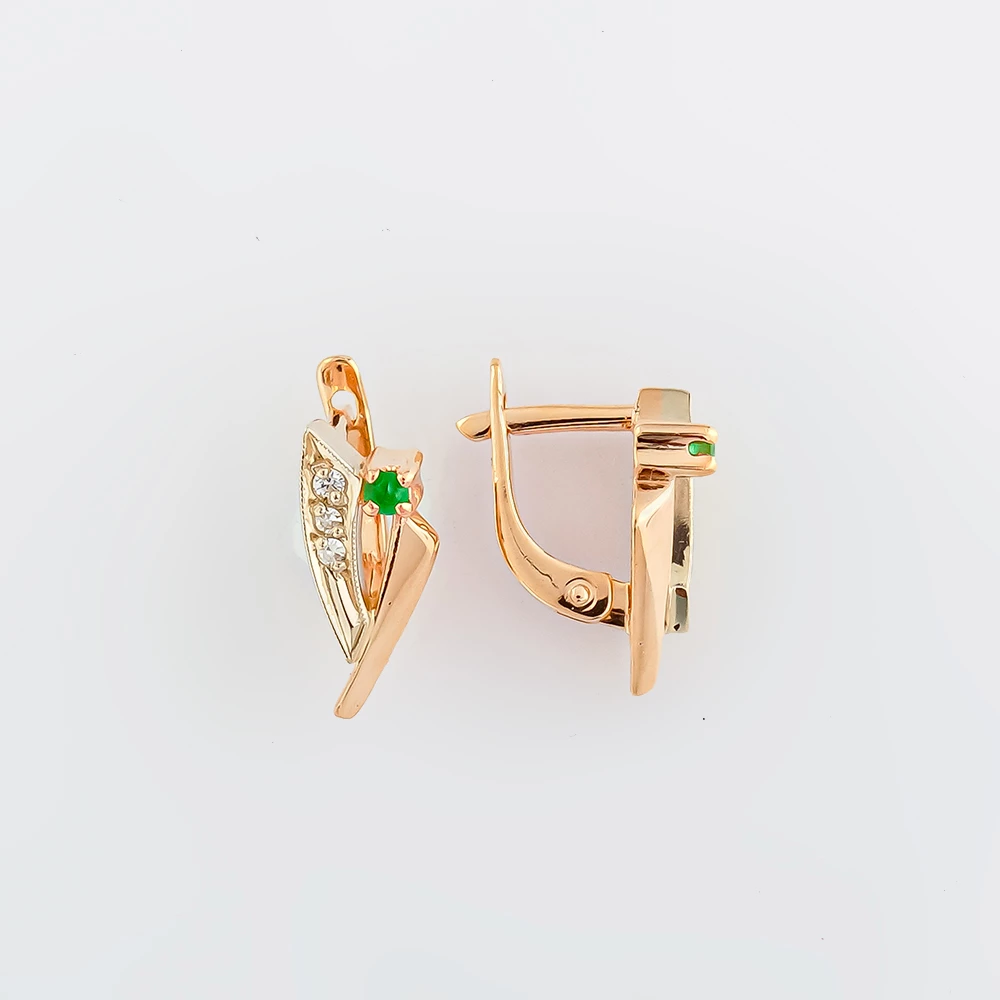 Серьги с изумрудом из красного золота 585 пробы