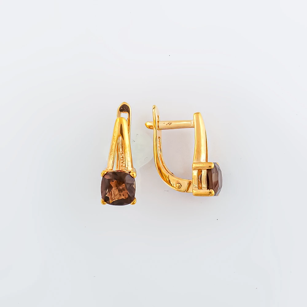 Серьги с раух-топазом из красного золота 585 пробы