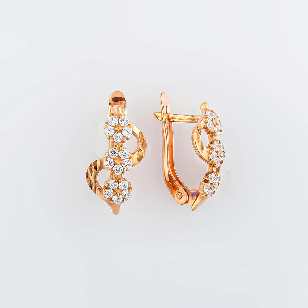 Серьги с фианитом из красного золота 375 пробы