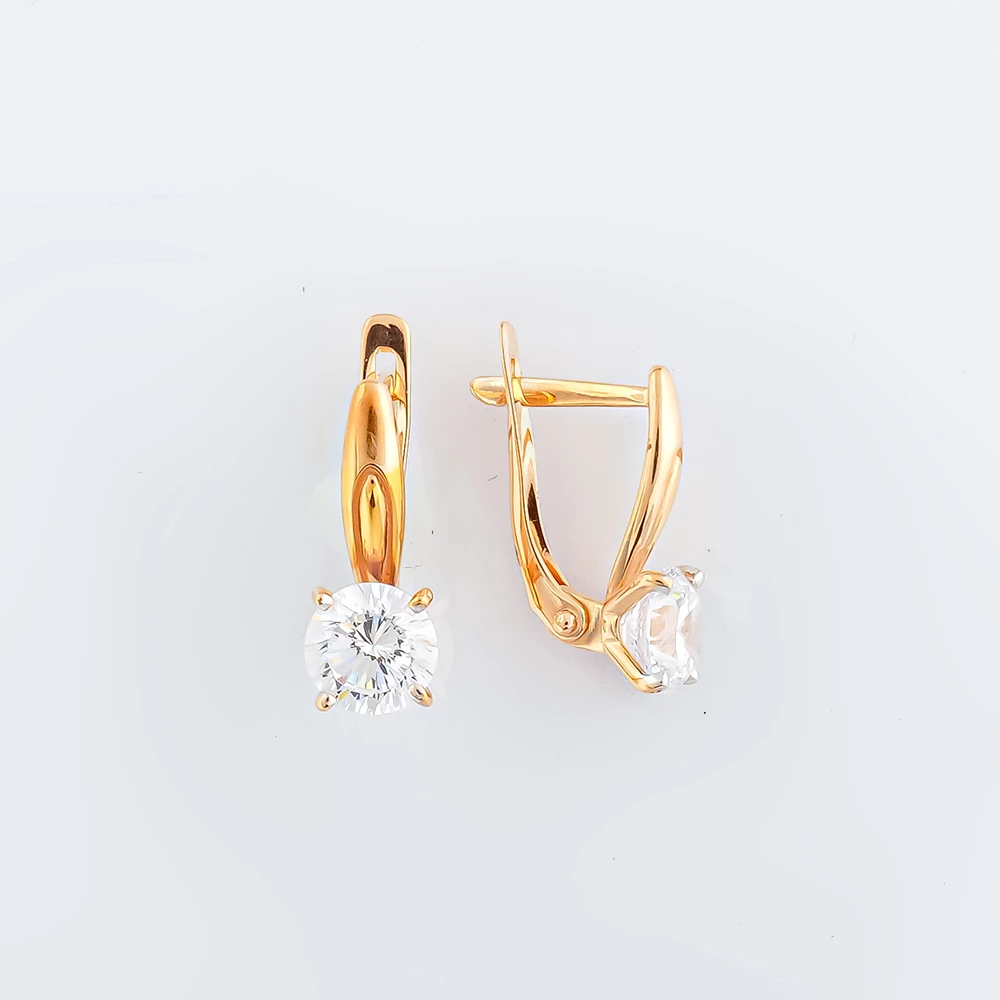 Серьги с фианитом из красного золота 585 пробы