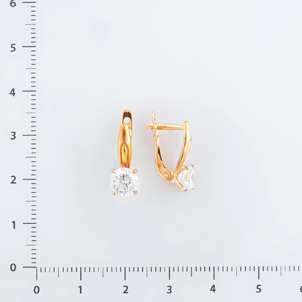 Серьги с фианитом из красного золота 585 пробы