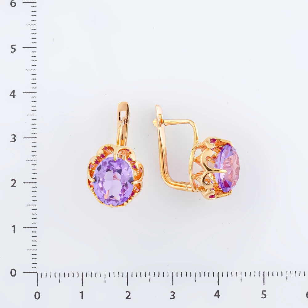 Серьги с фианитом из красного золота 583 пробы