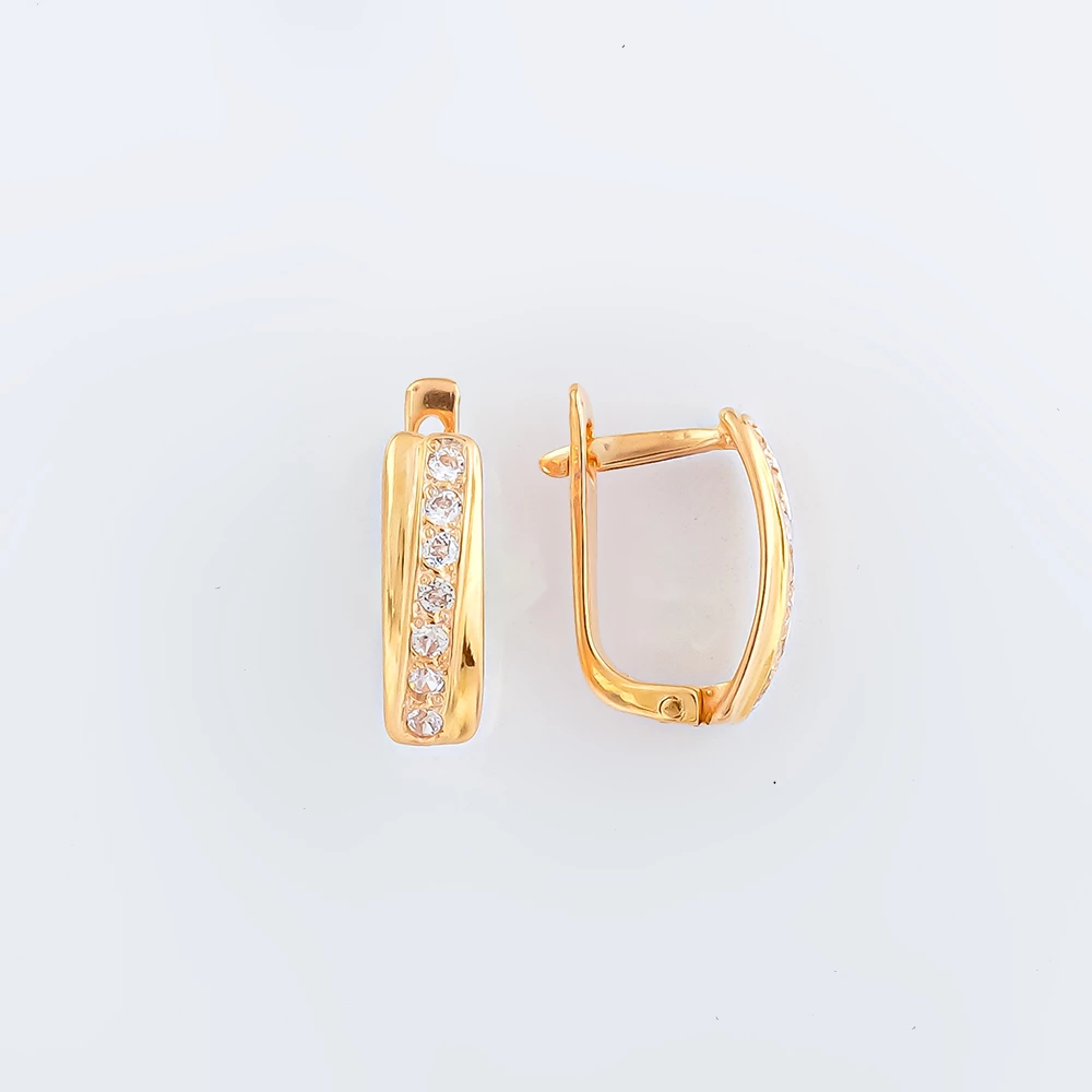 Серьги с фианитом из красного золота 585 пробы