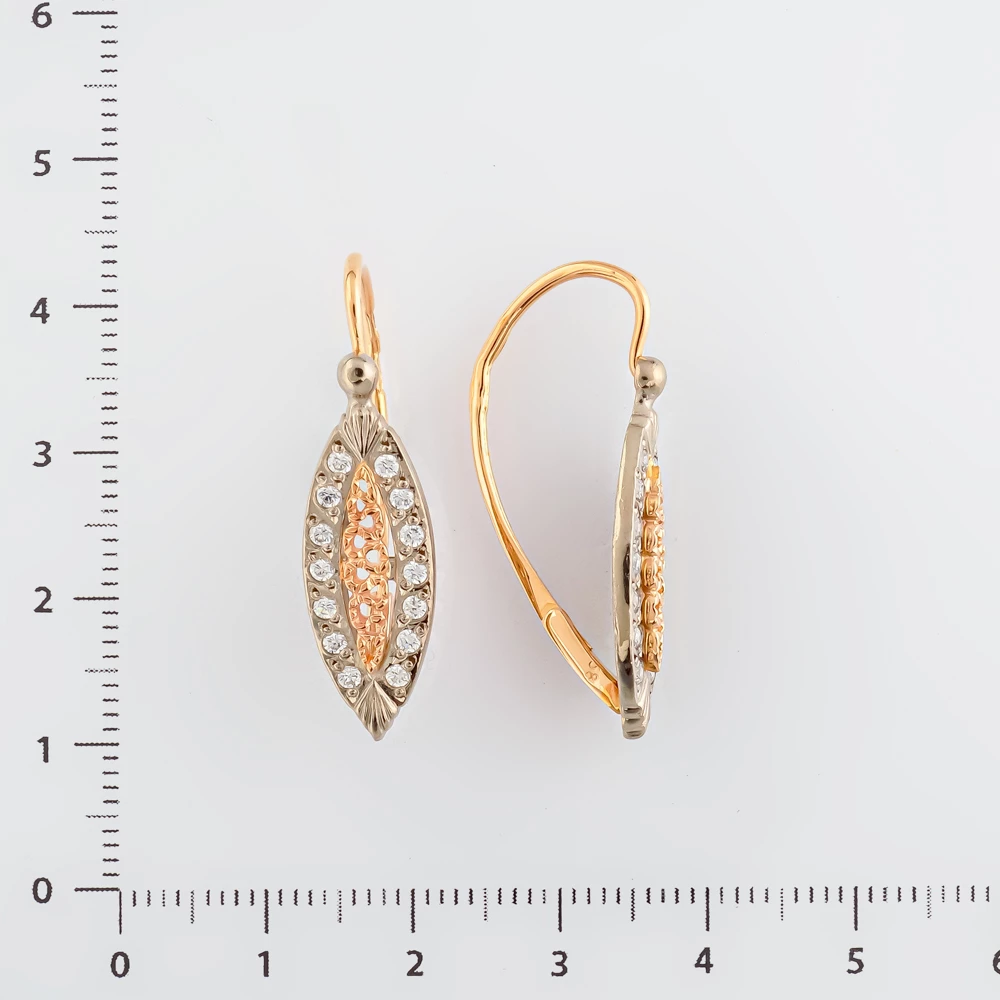 Серьги с фианитом из красного золота 585 пробы