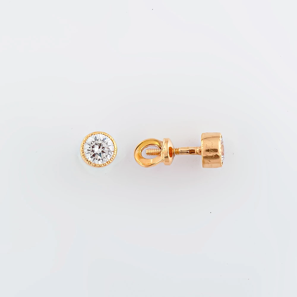 Серьги с фианитом из красного золота 585 пробы