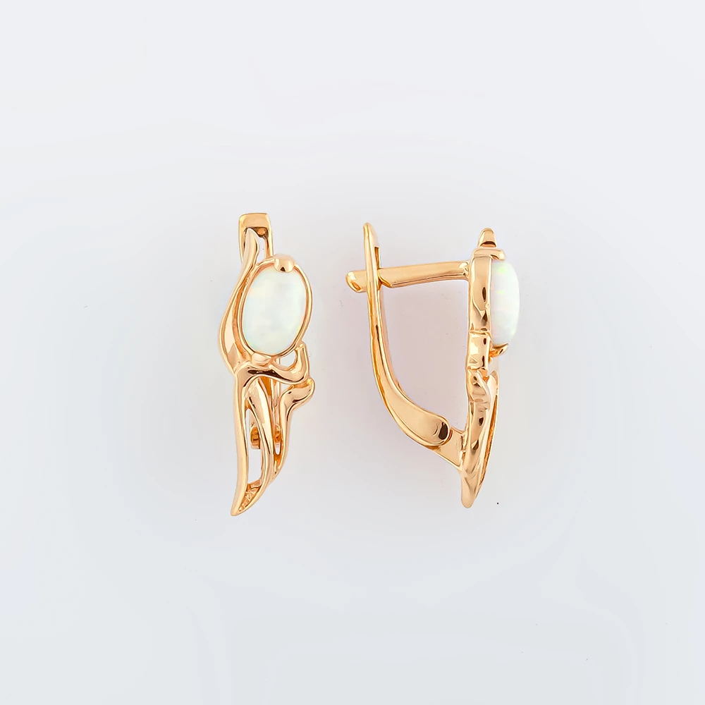 Серьги с опалом синтетическим из красного золота 585 пробы