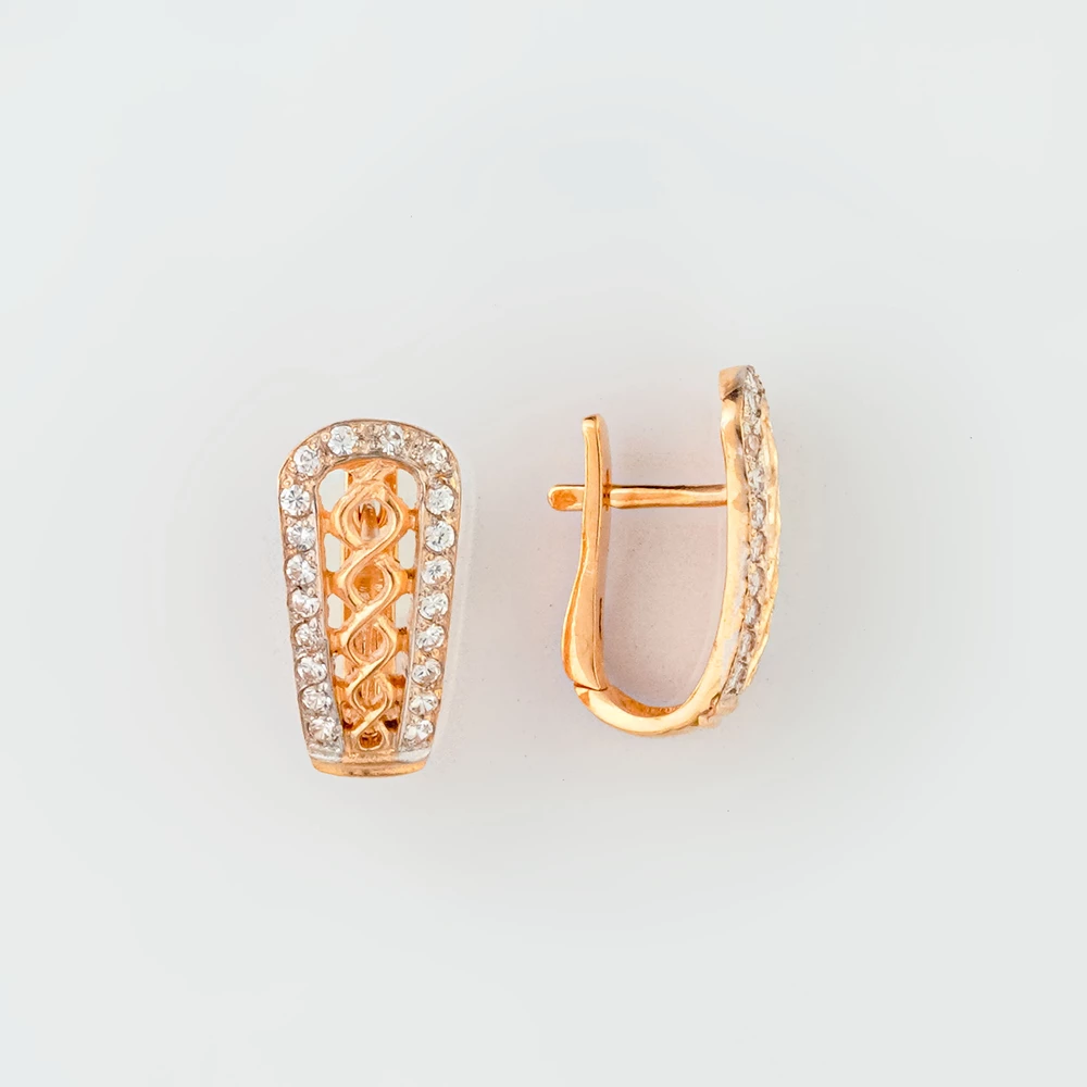 Серьги с фианитом из красного золота 585 пробы