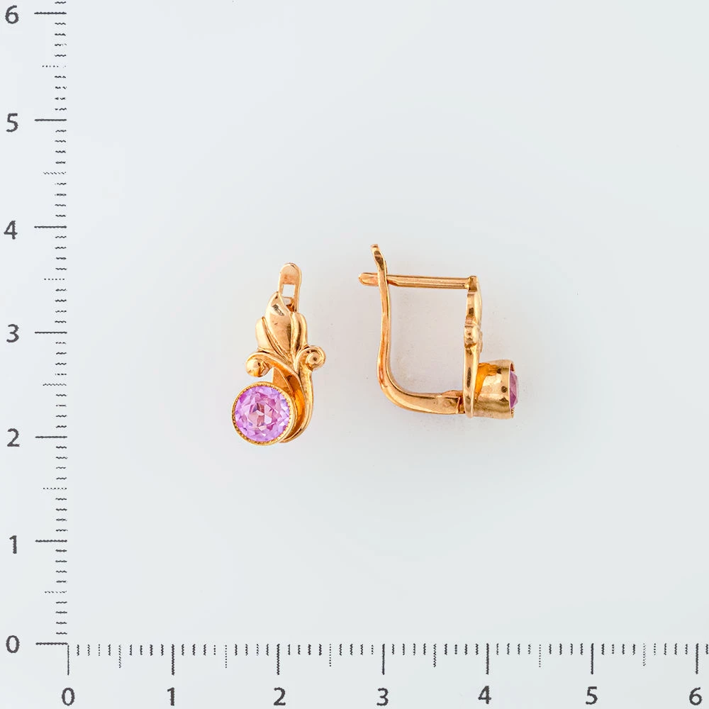 Серьги с фианитом из красного золота 583 пробы